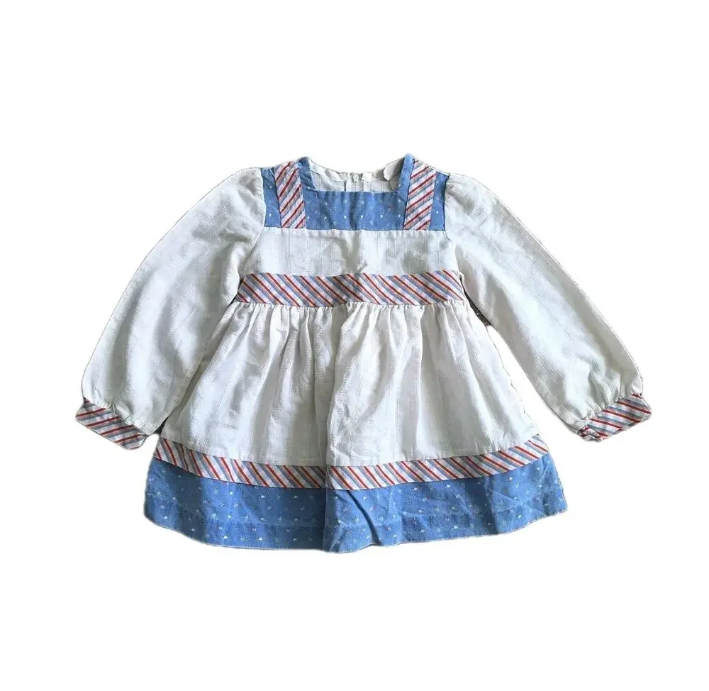 Vintage Cottagecore Floral Peasant Prairie Dress Tie Back Girls Size 4 Blue 90s